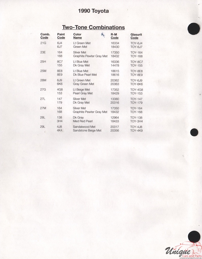 1990 Toyota Paint Charts RM 4